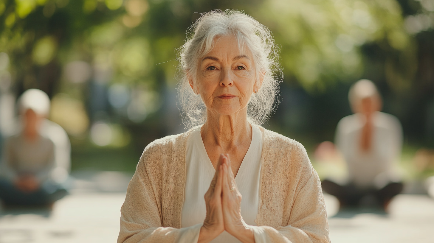 Старша жінка практикує м'яку йогу